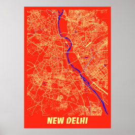 New Delhi - India Retro City Karta Poster