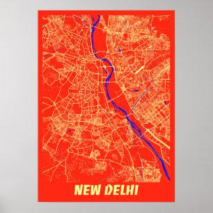 New Delhi - India Retro City Karta Poster