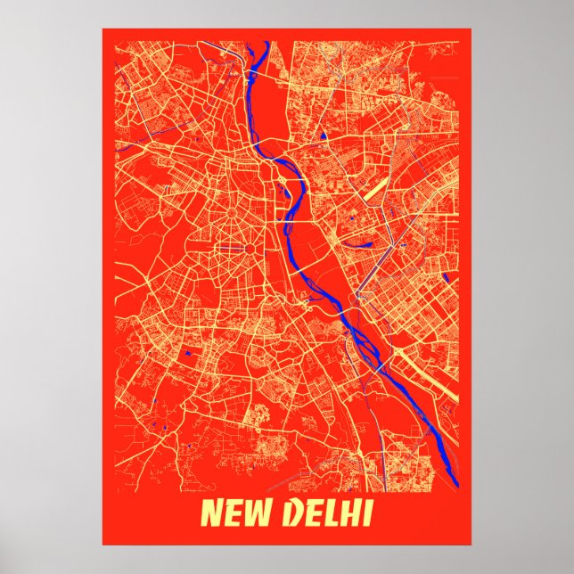 New Delhi - India Retro City Karta Poster (Framsidan)