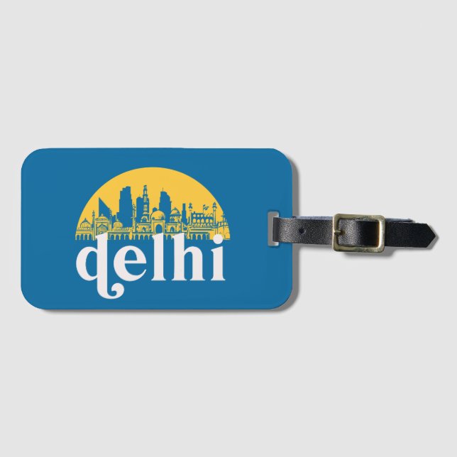 New Delhi India Retro City Skyline Cityscape Art Bagagebricka (Framsida horisontal)