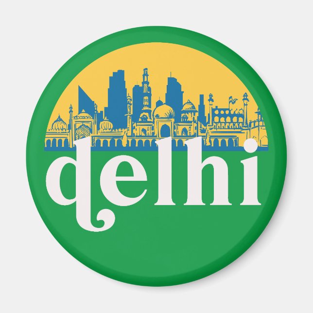 New Delhi India Retro City Skyline Cityscape Art Magnet (Framsidan)