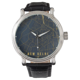 New Delhi Indien Stadskarta Minimal Armbandsur