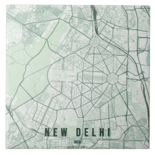 New Delhi Indien Stadskarta Minimal Kakelplatta
