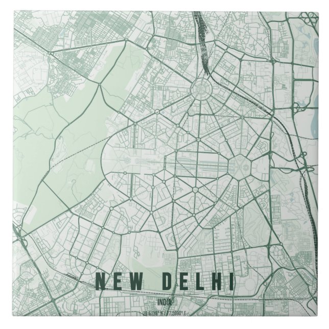 New Delhi Indien Stadskarta Minimal Kakelplatta (Framsidan)