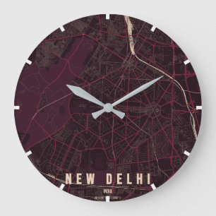New Delhi Indien Stadskarta Minimal Stor Klocka
