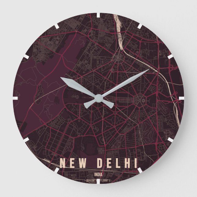 New Delhi Indien Stadskarta Minimal Stor Klocka (Framsida)