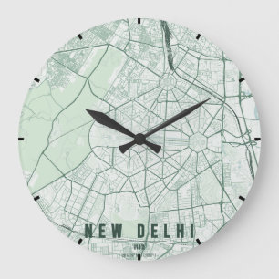 New Delhi Indien Stadskarta Minimal Stor Klocka