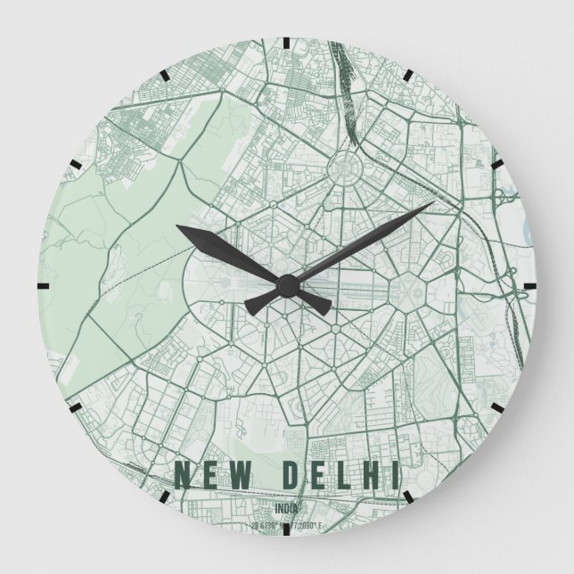 New Delhi Indien Stadskarta Minimal Stor Klocka (Framsida)