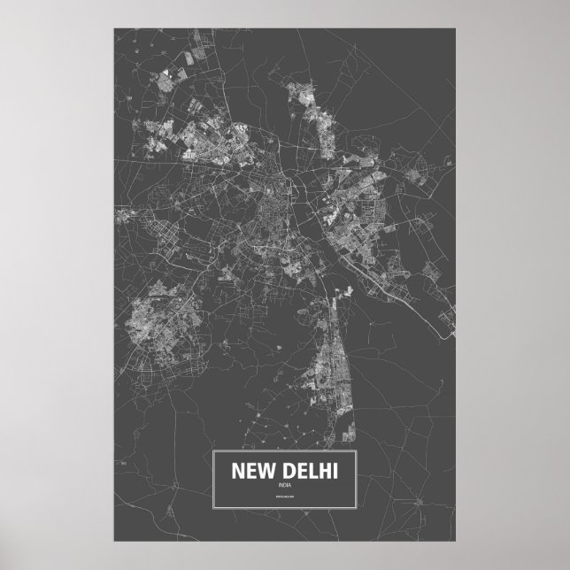 New Delhi, Indien (vit på svart) Poster (Framsidan)