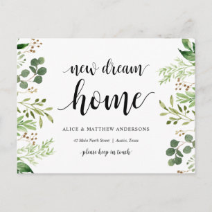 New Dream Home Adress Annoncement, Greenery Vykort