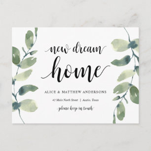 New Dream Home Adress Annoncement, Greenery Vykort