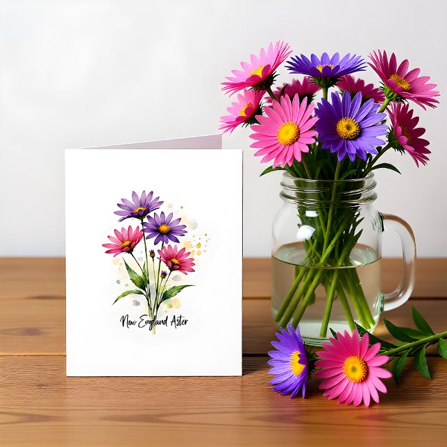 New England-aster Blommig tom brevkort Anteckningskort (Skapare uppladdad)