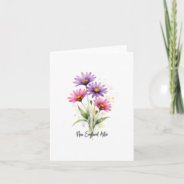 New England Aster Floral Blank Note Card Anteckningskort (Framsida)