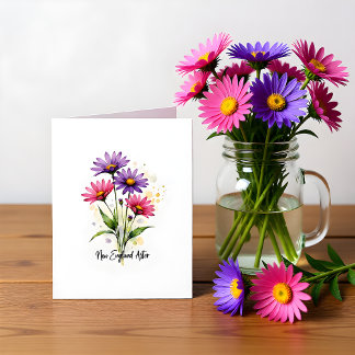 New England Aster Floral Blank Note Card Anteckningskort