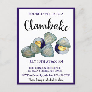 New England Clambake Clam Bake Beach Block Party Inbjudan Vykort