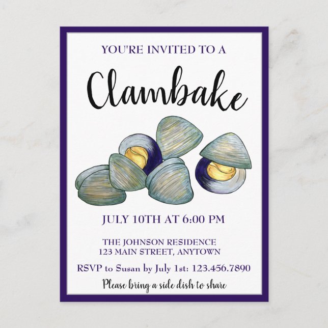 New England Clambake Clam Bake Beach Block Party Inbjudan Vykort (Framsida)
