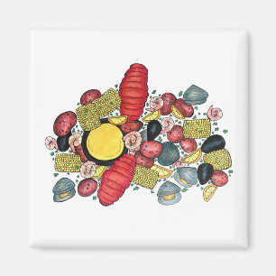 New England Clams Lobster Clambake Seafood Middag Magnet