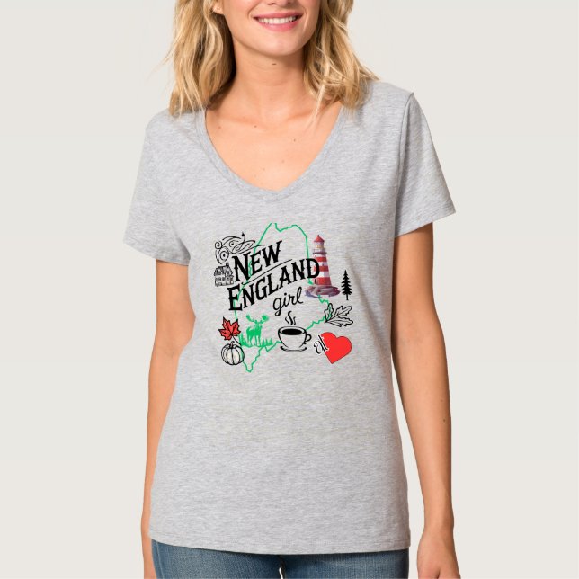 New England Girl in Heart T-shirt - Maine Design (Framsida)