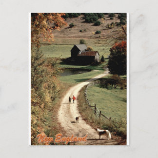 New England Höst Landlig Väg Vintage Utsikt Vykort