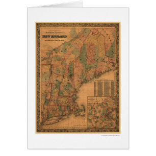 New England järnvägkarta 1861 Hälsningskort