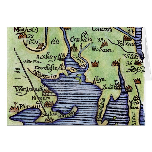 NEW ENGLAND KARTA 1677 HÄLSNINGSKORT (Framsidan Horizontal)