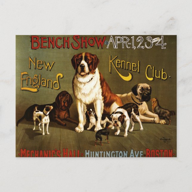 New England Kennel Klubb c.1890 show poster Vykort (Framsida)