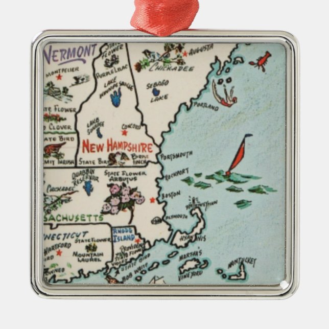 New England Kustkarta Julgransprydnad Metall (Framsidan)