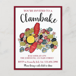 New England Lobster Boil Clambake Seafood Middag Inbjudan Vykort