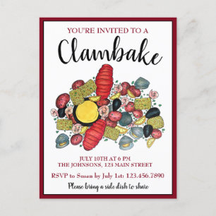 New England Lobster Boil Clambake Seafood Middag Inbjudan Vykort