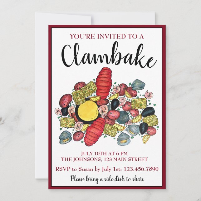New England Lobster Boil Clambake Seafood Middag Inbjudningar (Framsida)