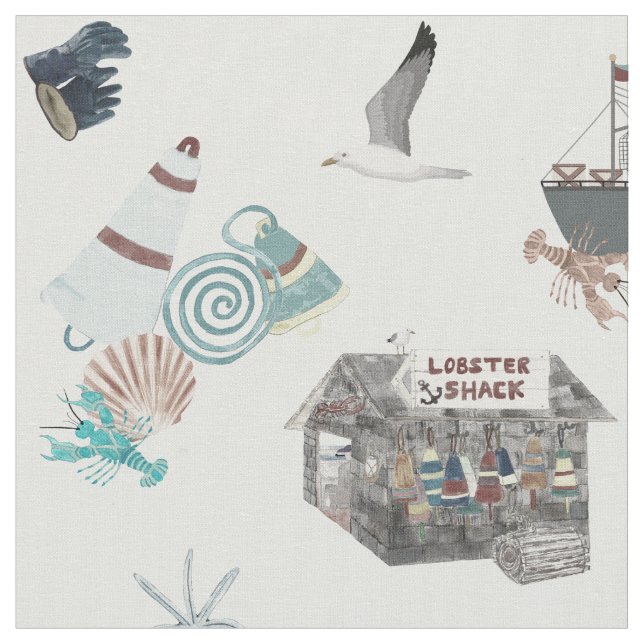 New England Lobster Shack Ditsy Tyg (Närbild)