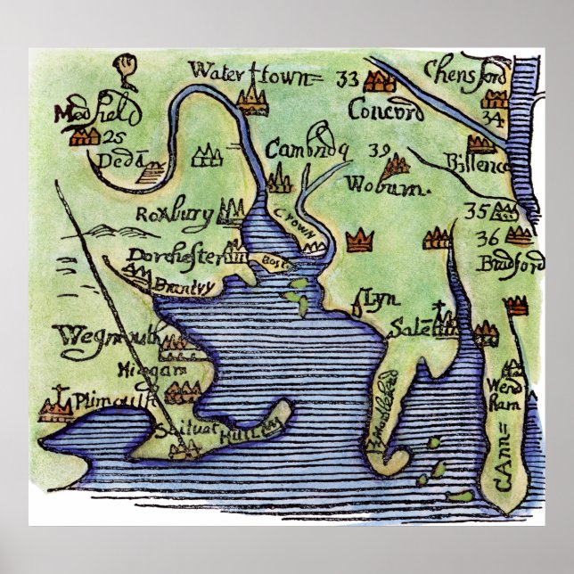 NEW ENGLAND MAP 1677 POSTER (Framsidan)