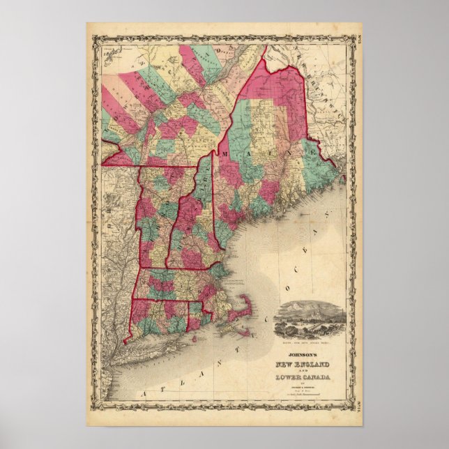 New England och Lower Canada Poster (Framsidan)