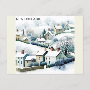New England Snowy Winter Village Illustration Vykort