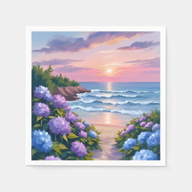 New England sommar | Hydrangea Strand Målning Pappersservett (Framsidan)