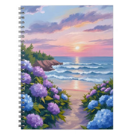 New England sommar | Hydrangea Strandmålning Anteckningsbok