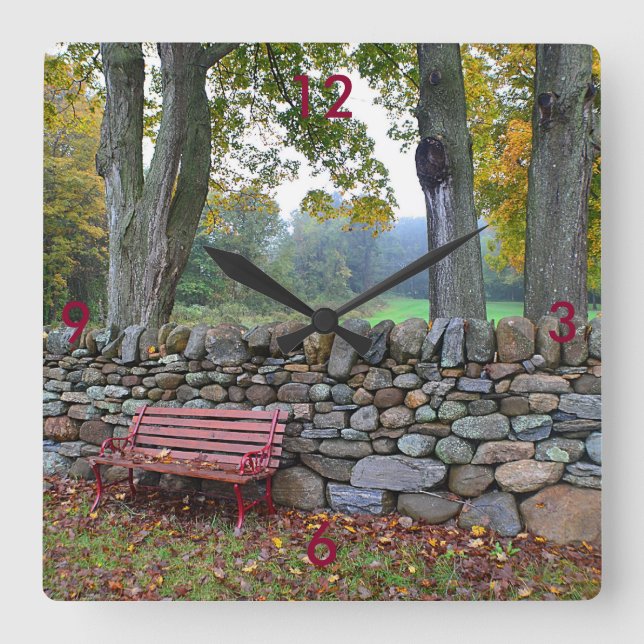 New England Stone Wall Clock Fyrkantig Klocka (Framsida)