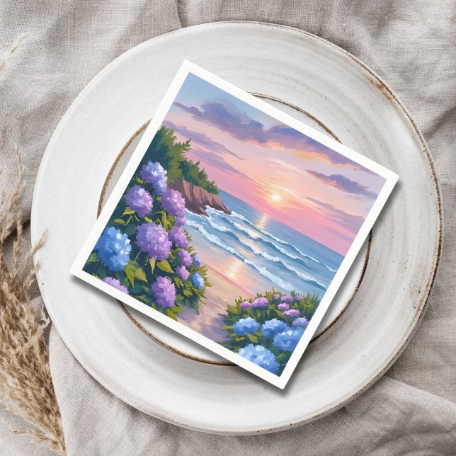 New England Summer | Hydrangea Beach Painting Pappersservett (Skapare uppladdad)