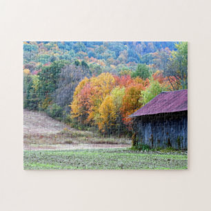 New England Tobacco Barn Autumn Foliage Nature Pussel
