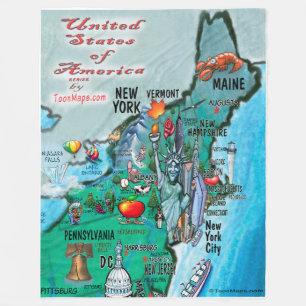 New England USA Roligt Karta Fleecefilt