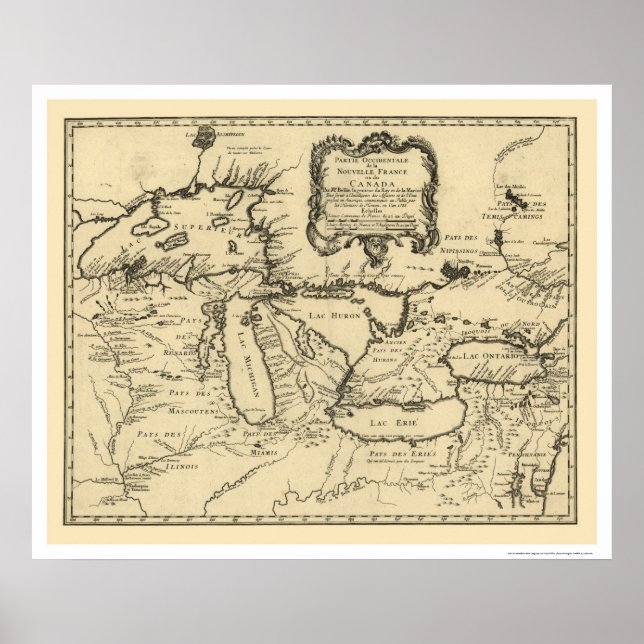 New Frankrike Kanada Karta 1755 Poster (Framsidan)