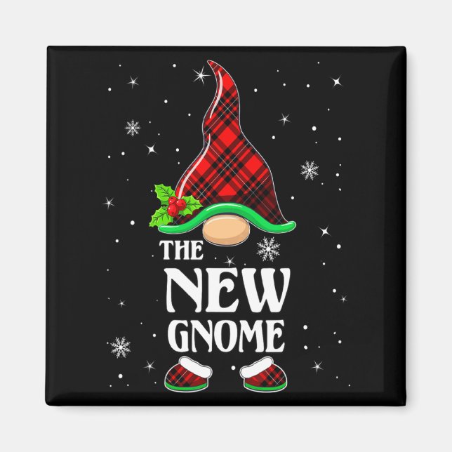 New Gnome Red Plaid Matching Family Christmas Paja Magnet (Framsidan)