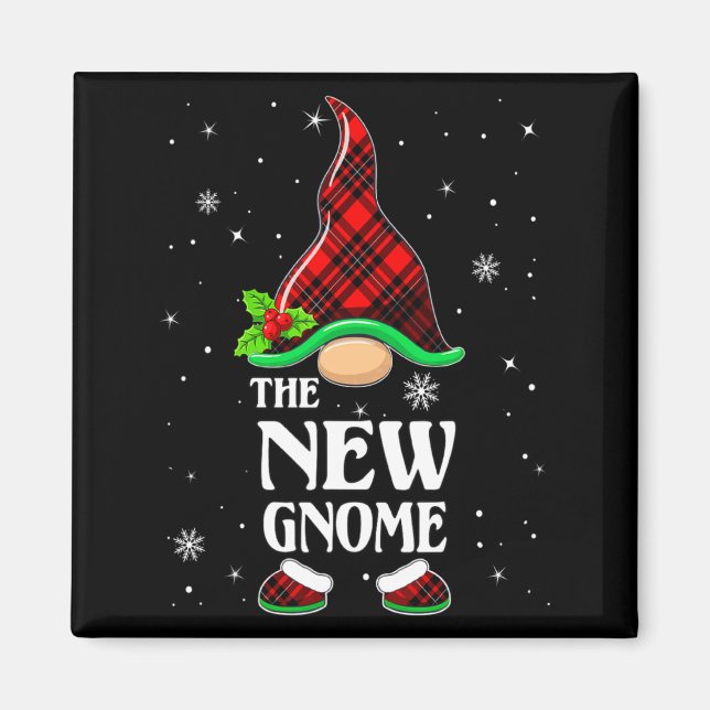 New Gnome Red Plaid Matching Family Christmas Paja Magnet (Framsidan)