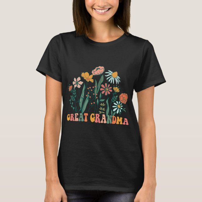 New Great Grandma Wildflower First Birthday &amp;  T Shirt (Framsida)