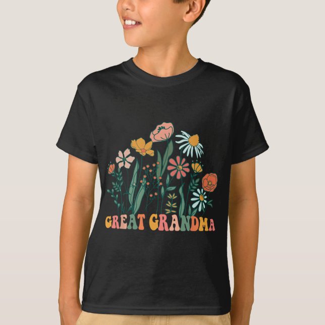 New Great Grandma Wildflower First Birthday &amp;  T Shirt (Framsida)