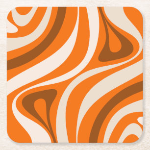 New Groove Retro Abstrakt Mönster Orange Brown Underlägg Papper Kvadrat