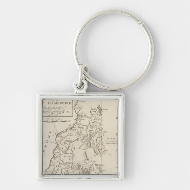 New Hampshire 4 Fyrkantig Silverfärgad Nyckelring (Framsidan)