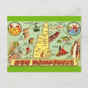 New Hampshire Antik Karta Vykort
