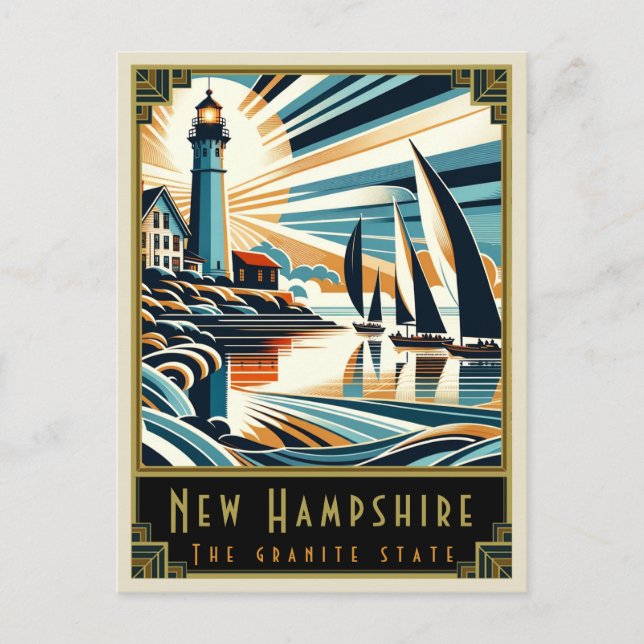 New Hampshire | Art Deco Vykort (Framsida)