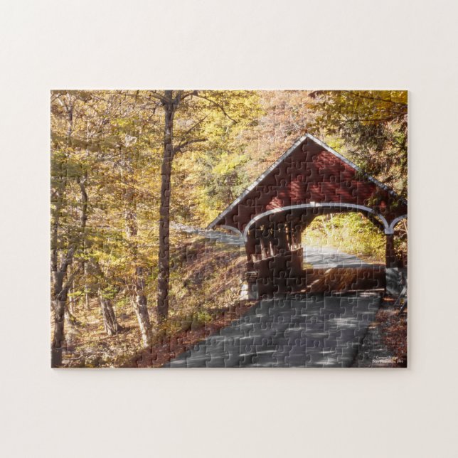 New Hampshire Bridge Bevackra Autumn Scenery Fall Pussel (Horisontell)